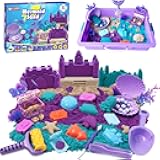 Mermaid Sensory Bin Kit - 60Pcs Sensory Sand Set with 2lbs (Purple/Teal/Beach), 17 Sea Castle & Marine Molds, 12 Tools, Treasure Chest, Ocean Sandbox Mermaid Toys Gifts for Girls Ages 3-8