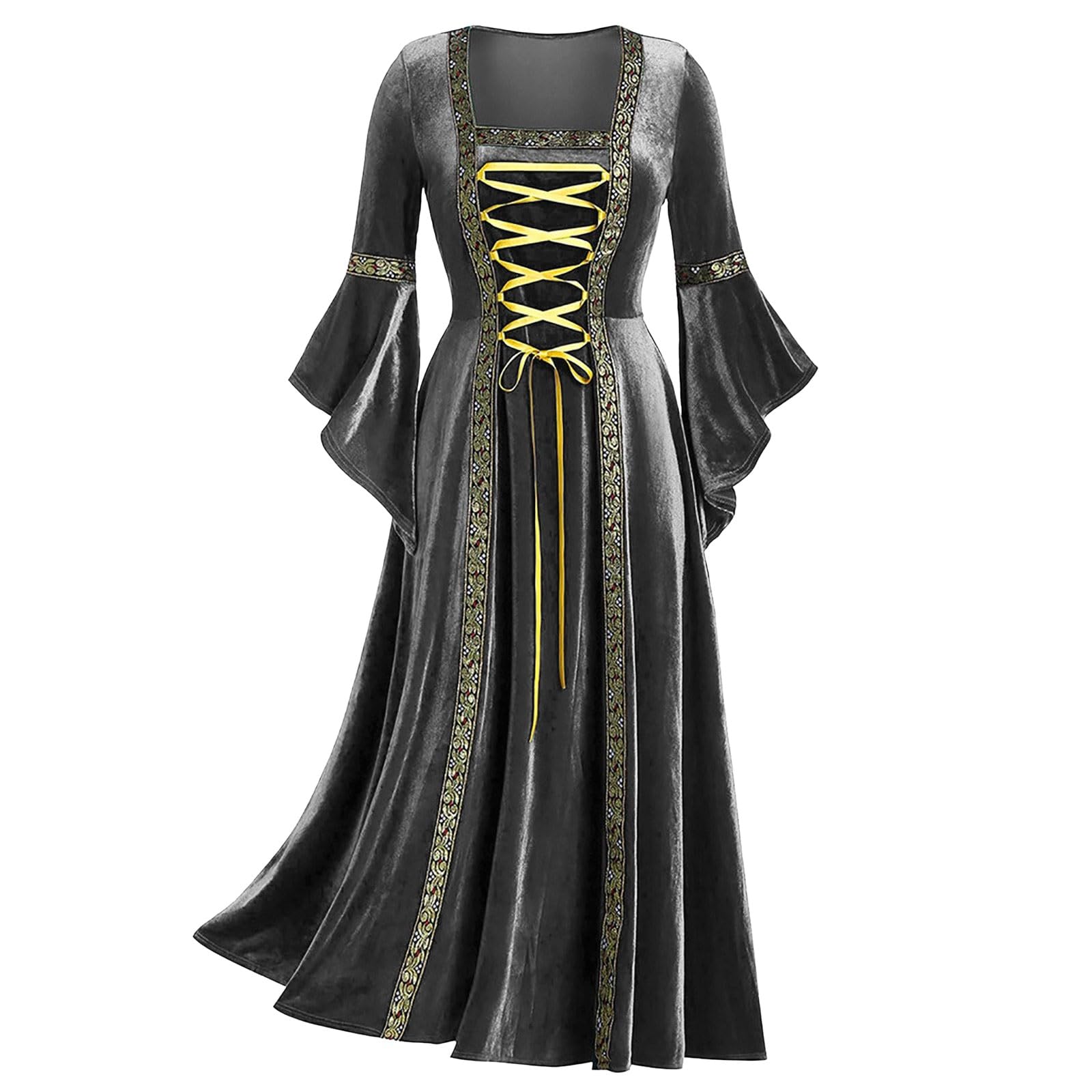 Generisch 2026-Categoría de producto Cosplay Disfraces Mujer — Vestido medieval con mangas trompeta Corsé Vestido largo gótico para Halloween Estilo Cosplay