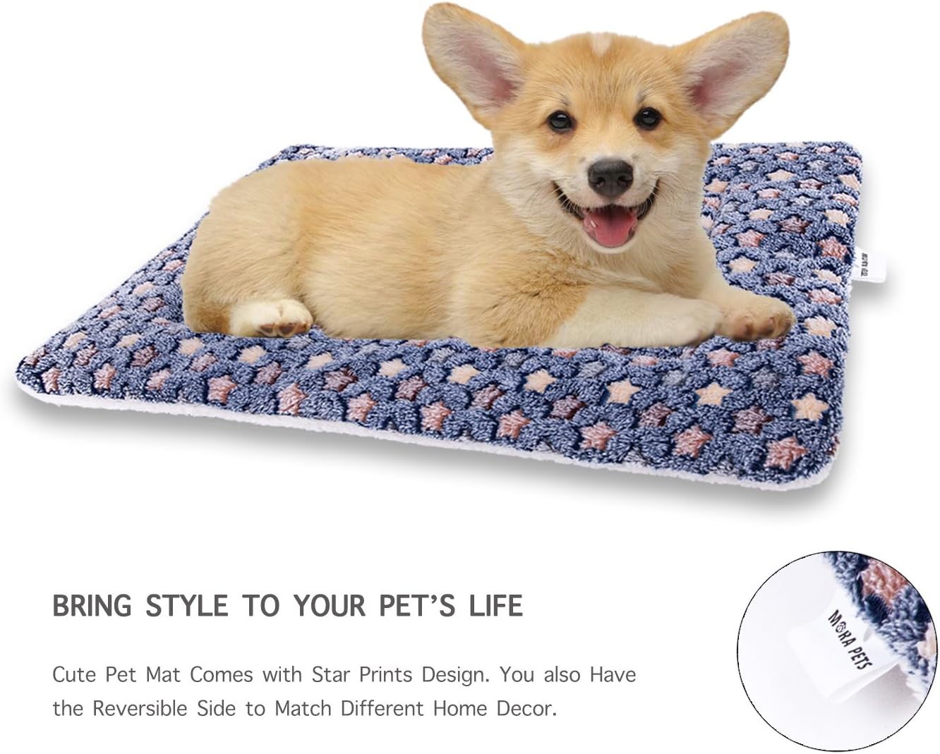 Ultra Soft Pet (Dog/Cat) Bed Mat with Cute Prints | Reversible Fleece Dog Crate Kennel Pad | Machine Washable Pet Bed Liner (22-Inch, Dark Blue) : Pet Supplies