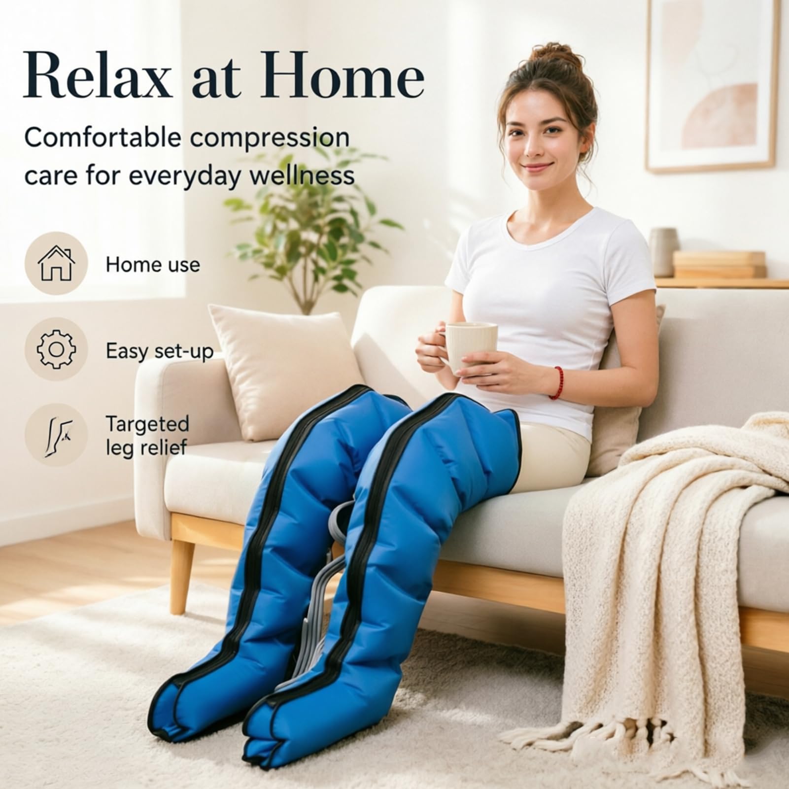 Appareil de Pressothérapie à Domicile, pour Jambes (Bleu M)