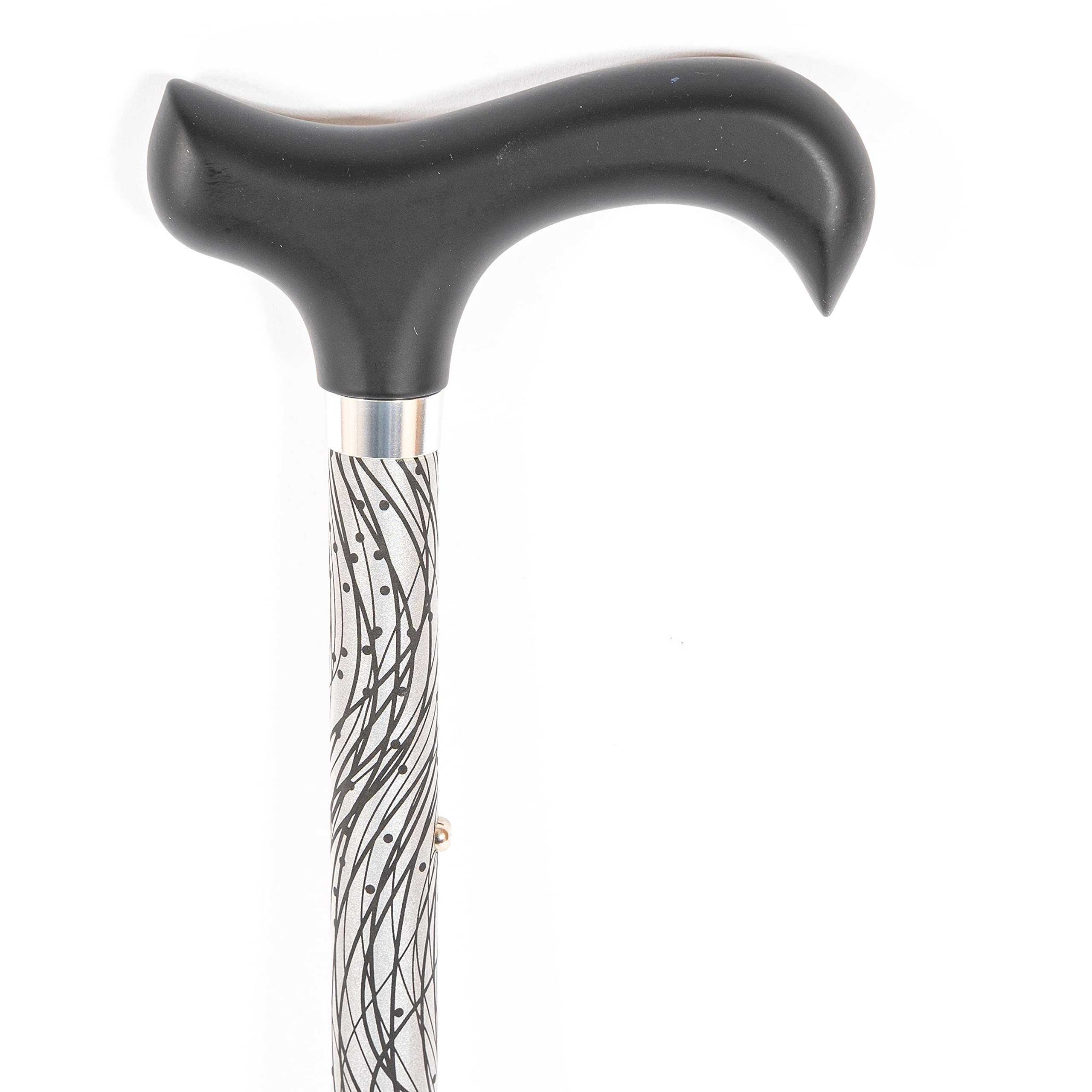 Ossenberg Reflektierender Leichtmetallstock mit Derbygriff - Spazierstock für Damen und Herren - 10-Fach höhenverstellbar - Wanderstock bei Dunkelheit - schwarz/Silber