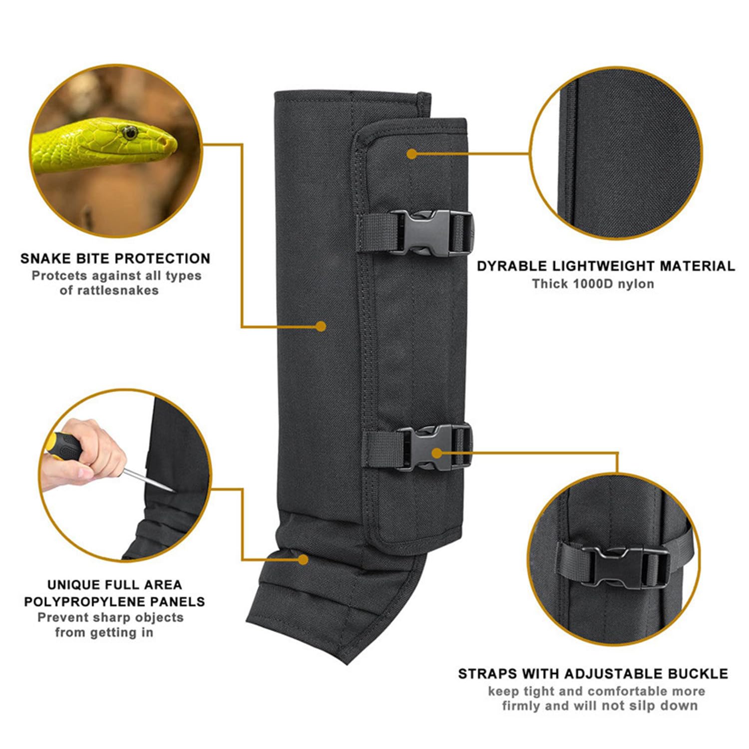 Polainas impermeables para caza de serpientes para hombres y mujeres, protectores de piernas a prueba de serpientes para caza, senderismo, tamaño ajustable