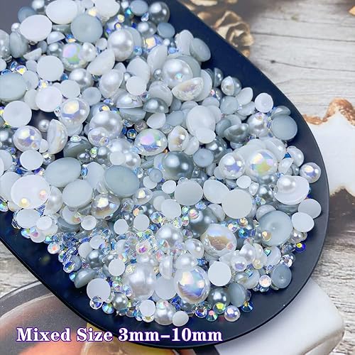 Miniatura 10 de Mezcla de diamantes de imitación de resina media redonda diamantes de imitación de espalda plana de 106oz cuentas de media perla para manualidades