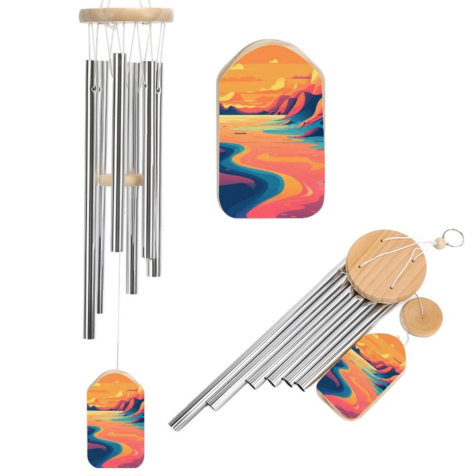 Btcowzrv Style Hand Drawn Painting Wind Chimes For Outside, Hanging Windchimes With 6 Aluminum Tubes, Memorial Wind Chime For Patio Backyard Garden And Outdoor Decor