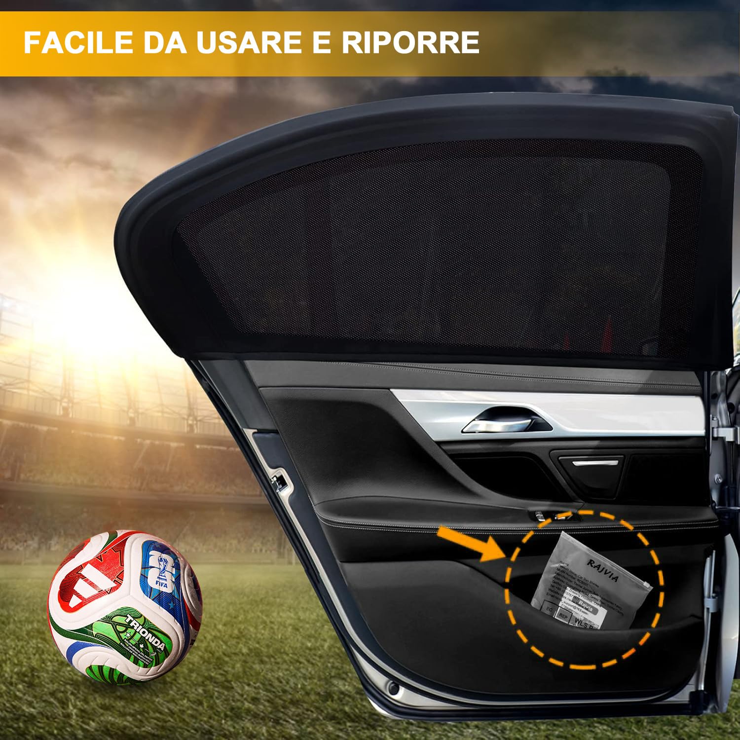 Tendine Parasole Auto Bambini,Oscuranti Misura Universale Senza Ventose Esterne Protezione Neonati da Raggi UV Autoaderente Automatica Kit Finestrini Posteriori (L)