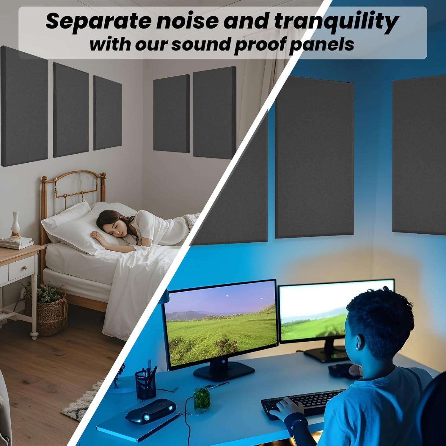 6PCS Fiberglass Acoustic Panels, Black Self-Adhesive Sound Proof Panels for Walls, 23.6"x11.8"x2" Thick Sound Absorbing Wall Panels for Sound Proofing Panels for Recording Studio Acoustical Treatments