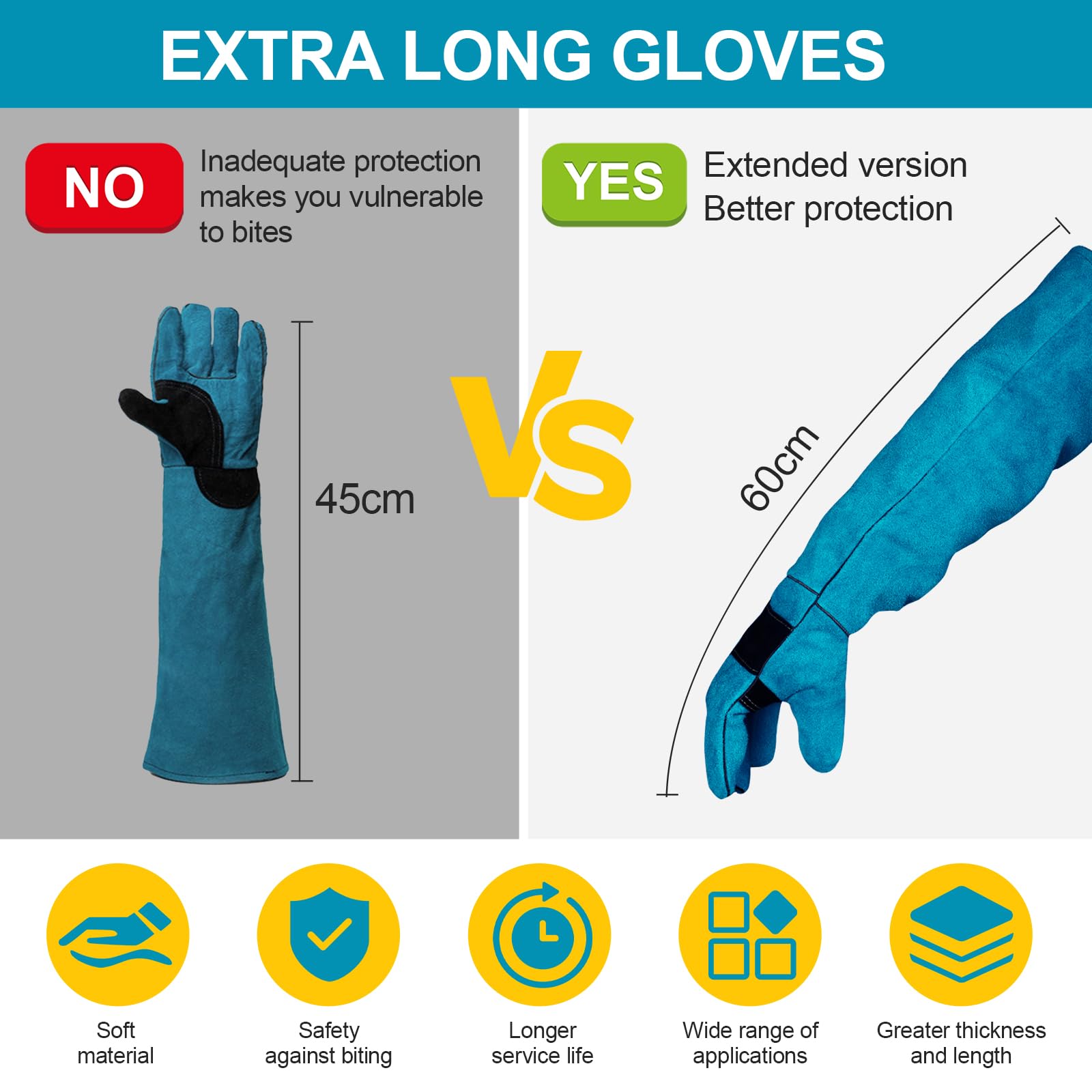 Graxury 60Cm Anti-Bite Guanti Da Lavoro, Guanto Di Pelle Resistente