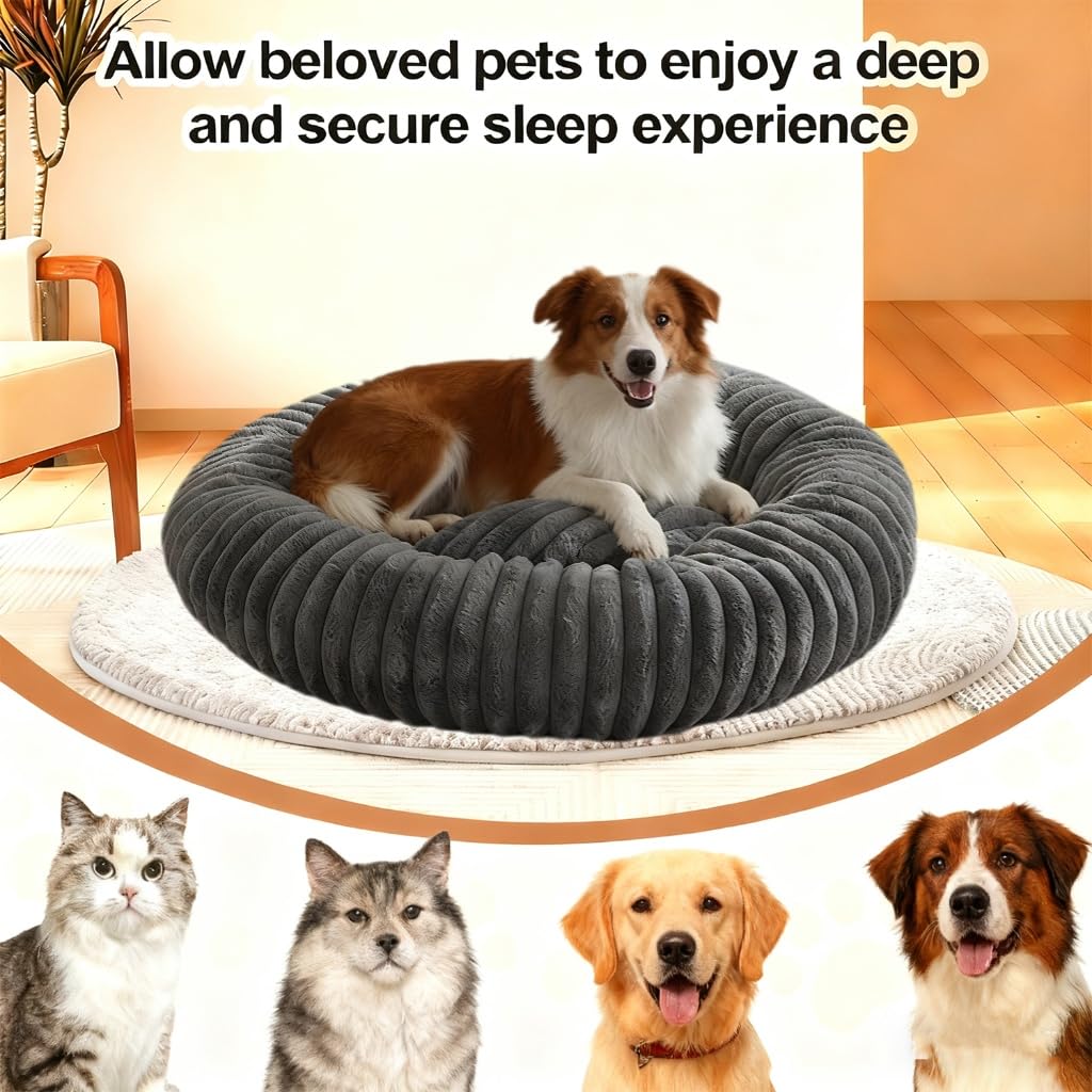 Cuccia Morbida per Cani Rotondo Cuscino Gatti Letto Donut Interno Soffice Lettino per Animali Domestici Cuccia per Gatto Fluffy Peluche Letto per Cani Letti per Cani (Grigio, Ø60 cm)