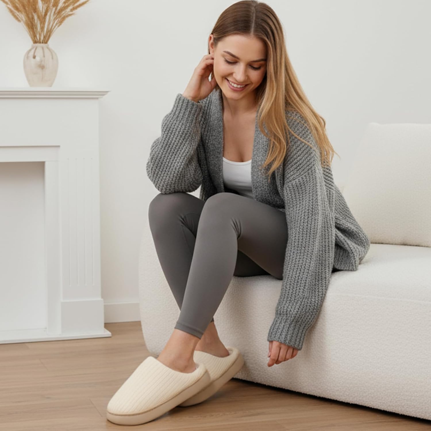 Cotton Slippers for Women Lightweight Memory Foam Indoor House Slippers Comfy Warm Slip-On House Shoes Bedroom Shoes with Non-Slip Rubber Sole - Image 2