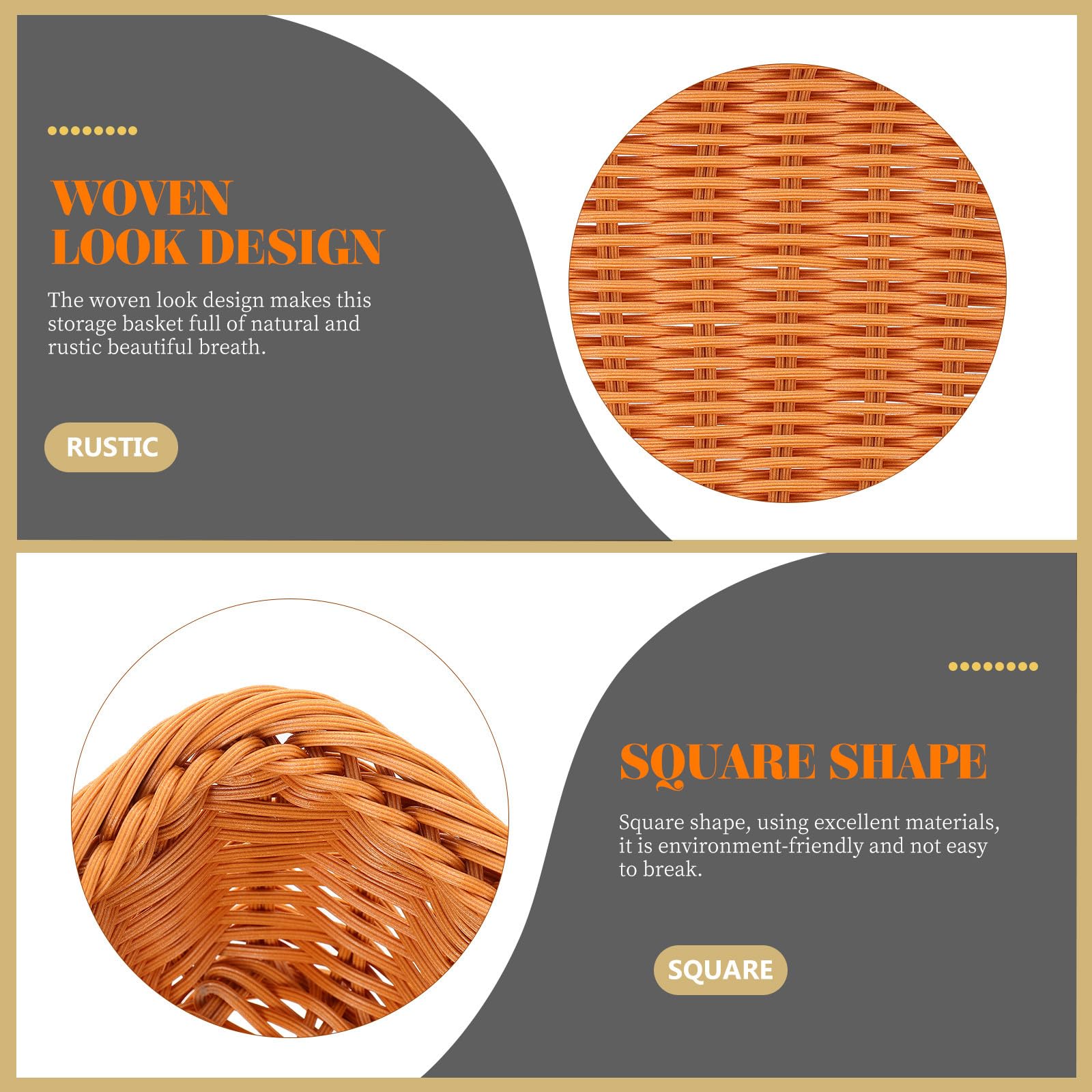 Cestini Quadrati in Plastica Marrone Effetto Intrecciato Set di 3 Resistente e Decorativo per Pane, Frutta e Snack in Casa o Ufficio