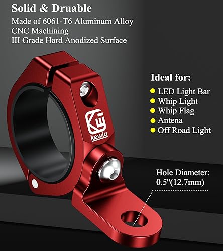 Miniatura 2 de BRCOVAN 2 soportes de luz de látigo, soportes de bandera UTV de aleación de aluminio maciza, soporte de montaje de barra de luz LED todoterreno,