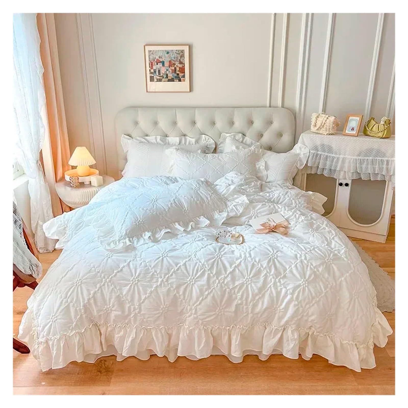 Zixmix All Cotton Bedding 4PCs Solid Princess Style Girl Heart Quilt Cover Sheet Cotton Bedding Supplies,Bedding, Queen, JM-021