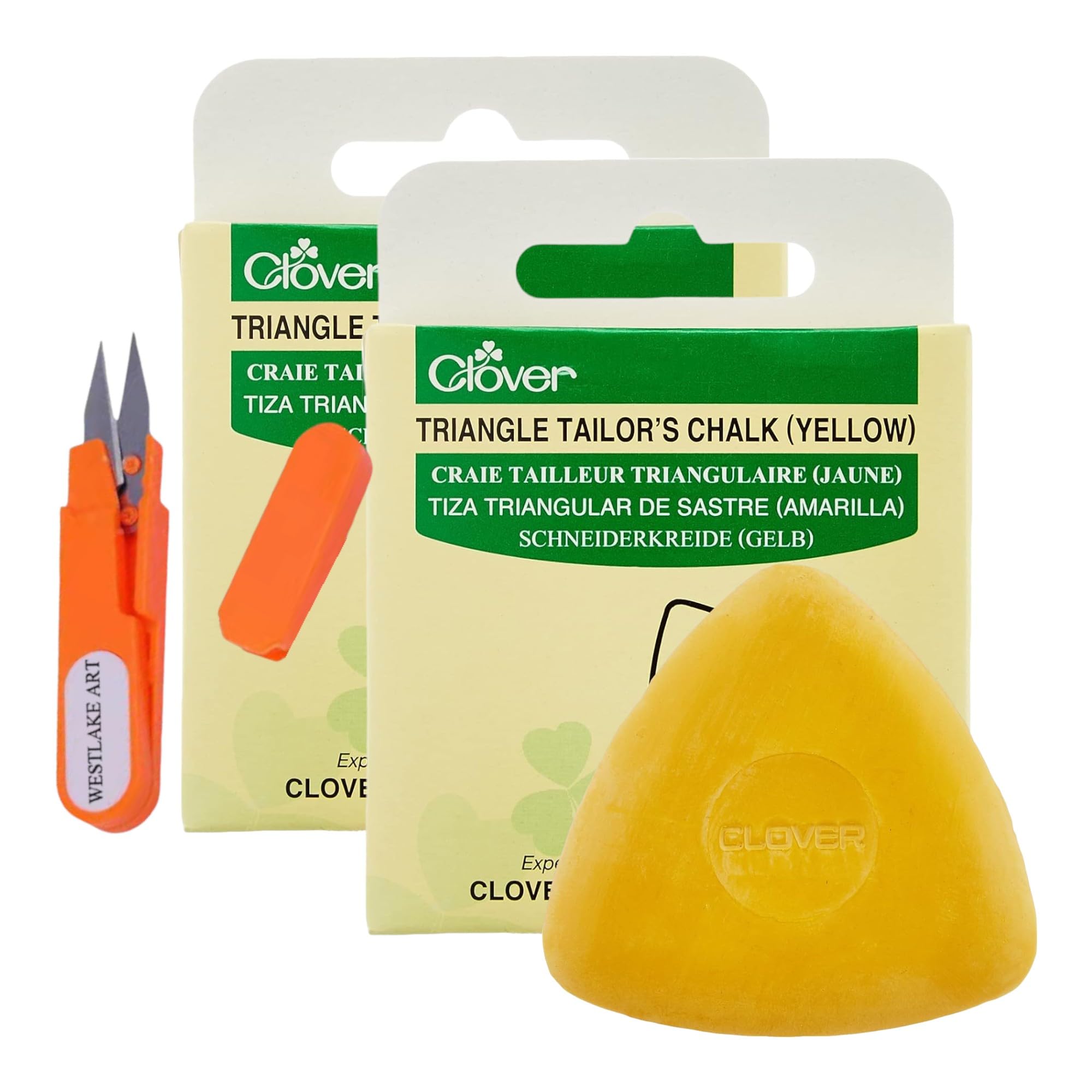 westlake art Triangle Tailor'S Chalk,1 Count, Bundled With Embroidery Scissors - Precision Yellow Marking Tool For Fabric, Ergonomic Design, Easily Erasable, Tailors Chalk For Fabric [Pack Of 2]