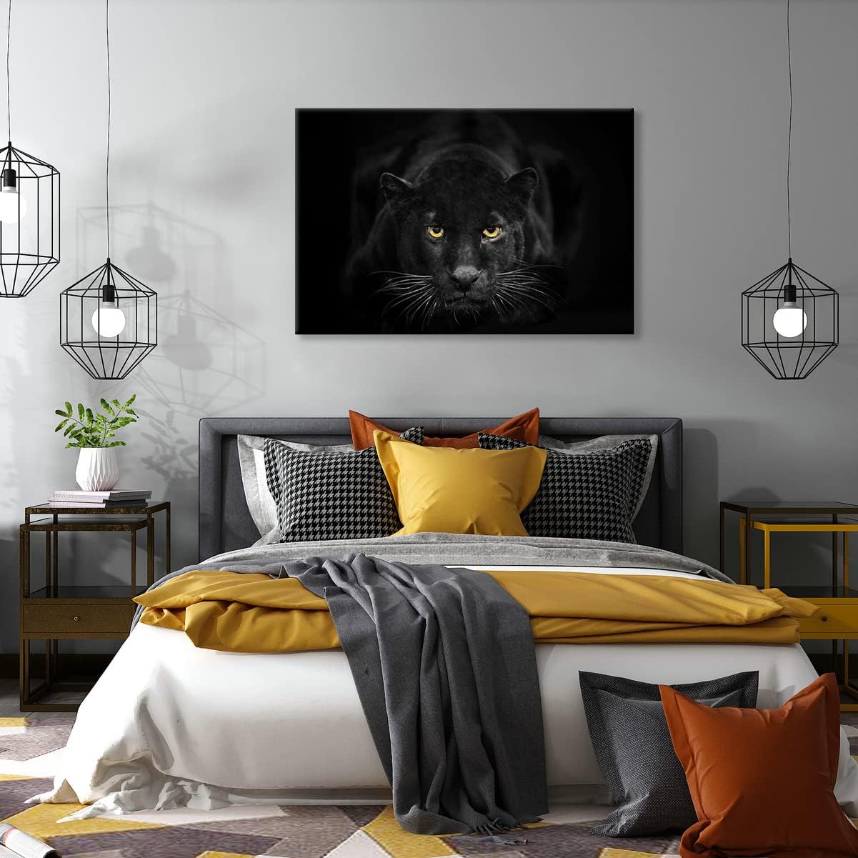 SEVEN WALL ARTS Black Panther Canvas Wall Art Black and White Wildlife Animal Painting Pictures Poster Print Modern Leopard Artwork for Living Room Bedroom Kitchen Office Decor 36"x24"