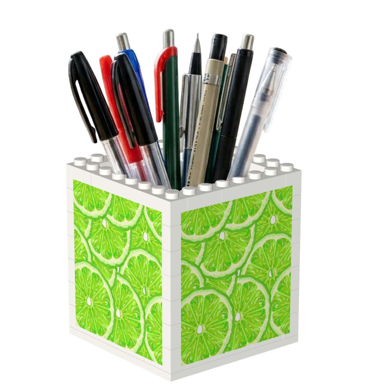 Poadnly Lime Green Pattern Lemon, Pen Pot Pencil Holder for Office Home School, Compact Desk Organiser for Office Stationery