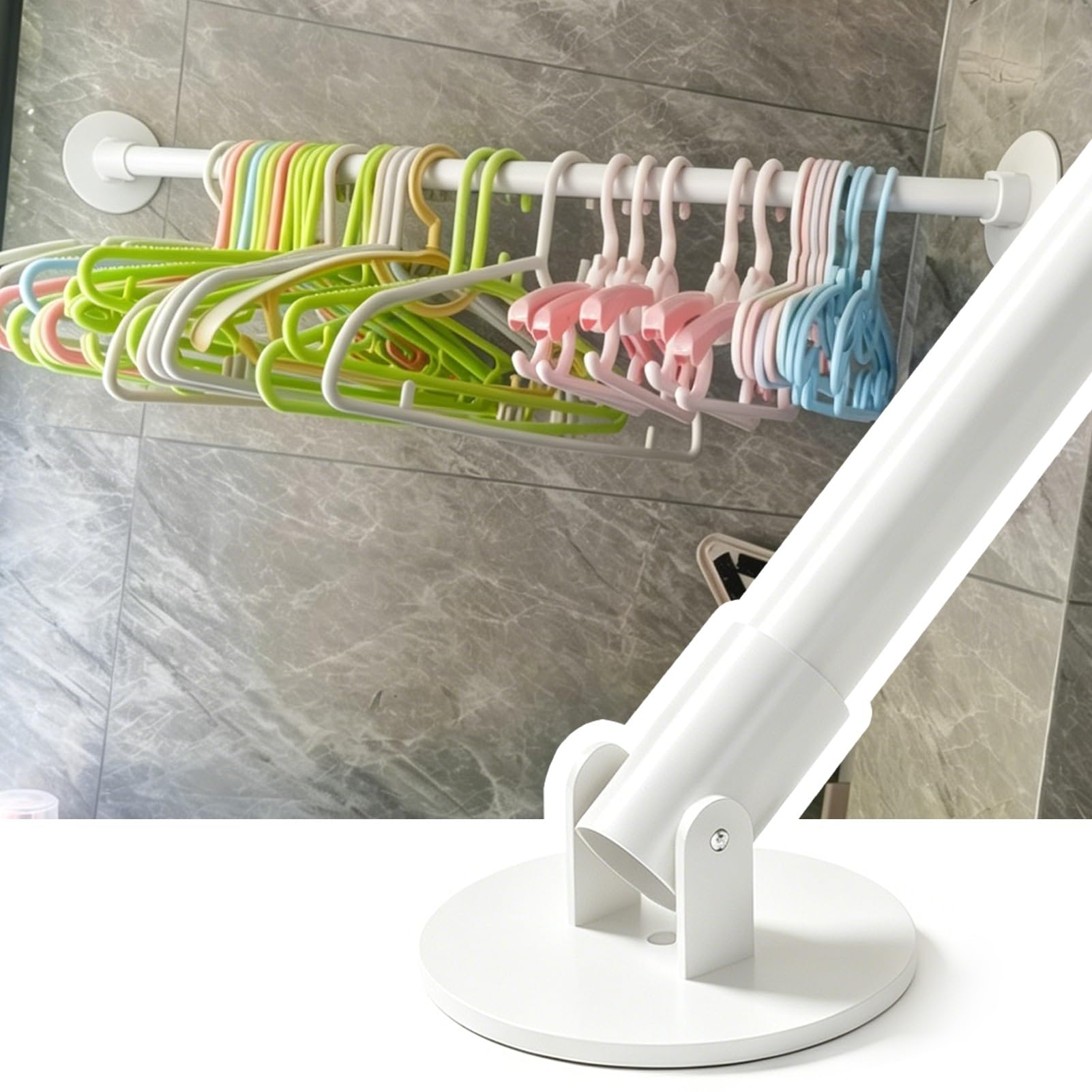 Wardrobe Rail Closet Rod Flange Adjustable for Angled Wall, Space-Saving Corner Shower Curtain Pole Extendable, Garment Rack Swivel Support Hanger Bar(White,120-180cm(47 1/4"-71"))