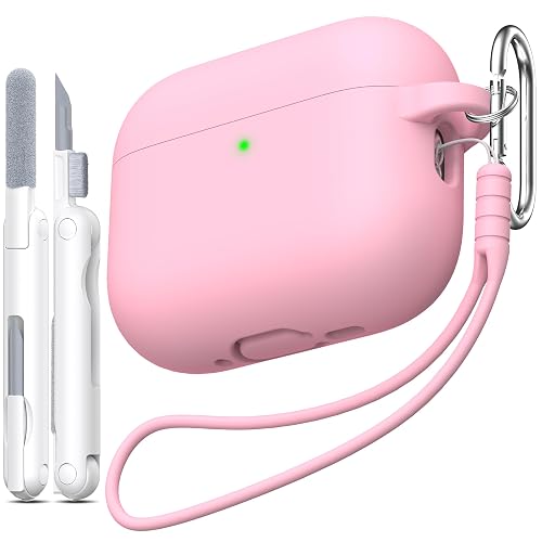 MHYALUDO for AirPods Pro 3 Case 2025, Military Grade Soft Silicone Shock-Absorbing for AirPods Pro 3rd Generation (USB-C Cable) with Lanyard and Cleaning Kit,Front LED Visible, Pink