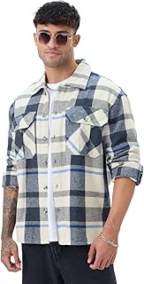The Souled Store Plaid: Men and Boys Full Sleeves Spread Collar Cotton Twill Warm Durable Heavy Winter Oversized Shackets Price In India