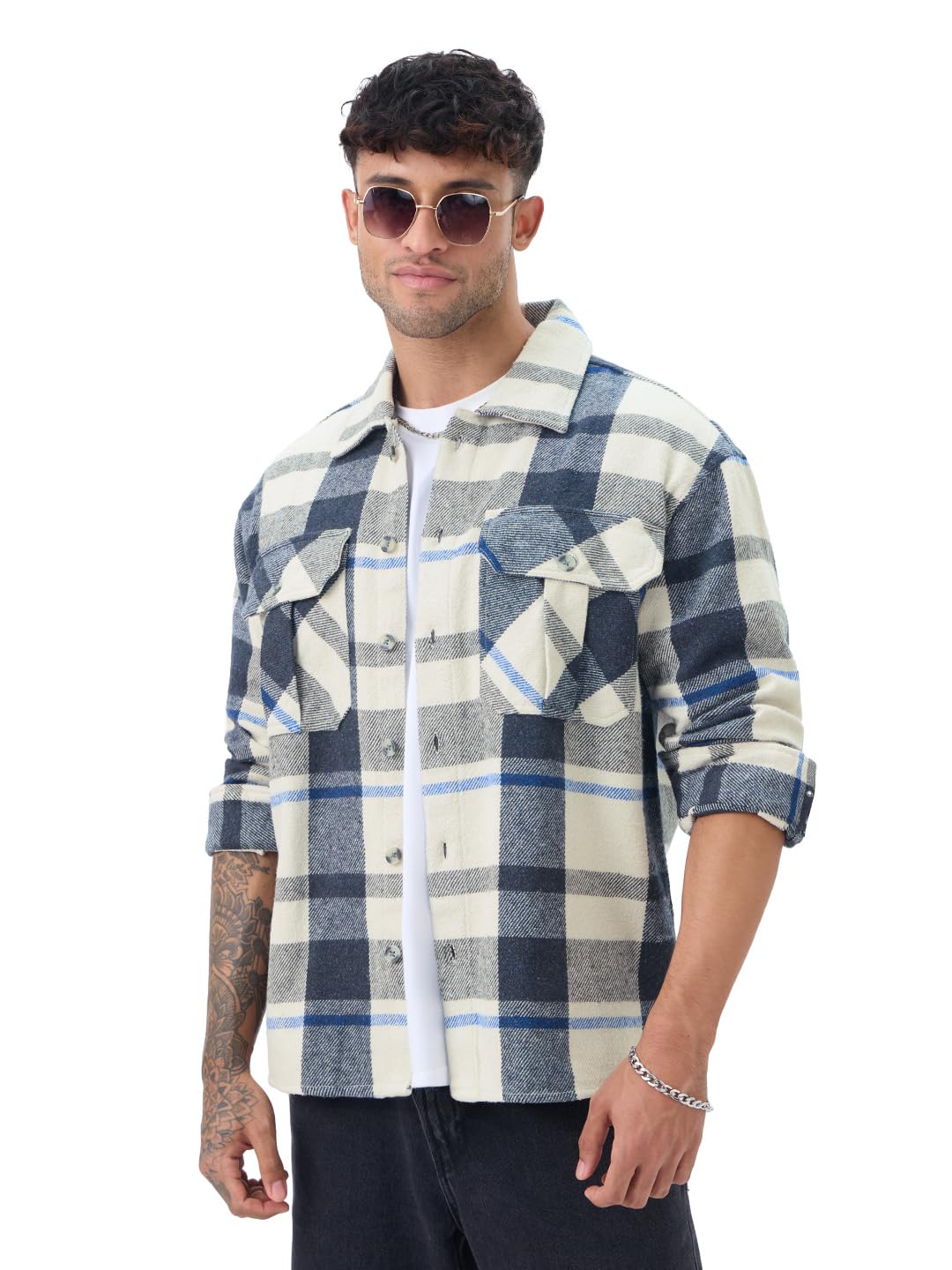 the souled store Plaid: Men and Boys Full Sleeves Spread Collar Cotton Twill Warm Durable Heavy Winter Oversized Shackets-picture-32