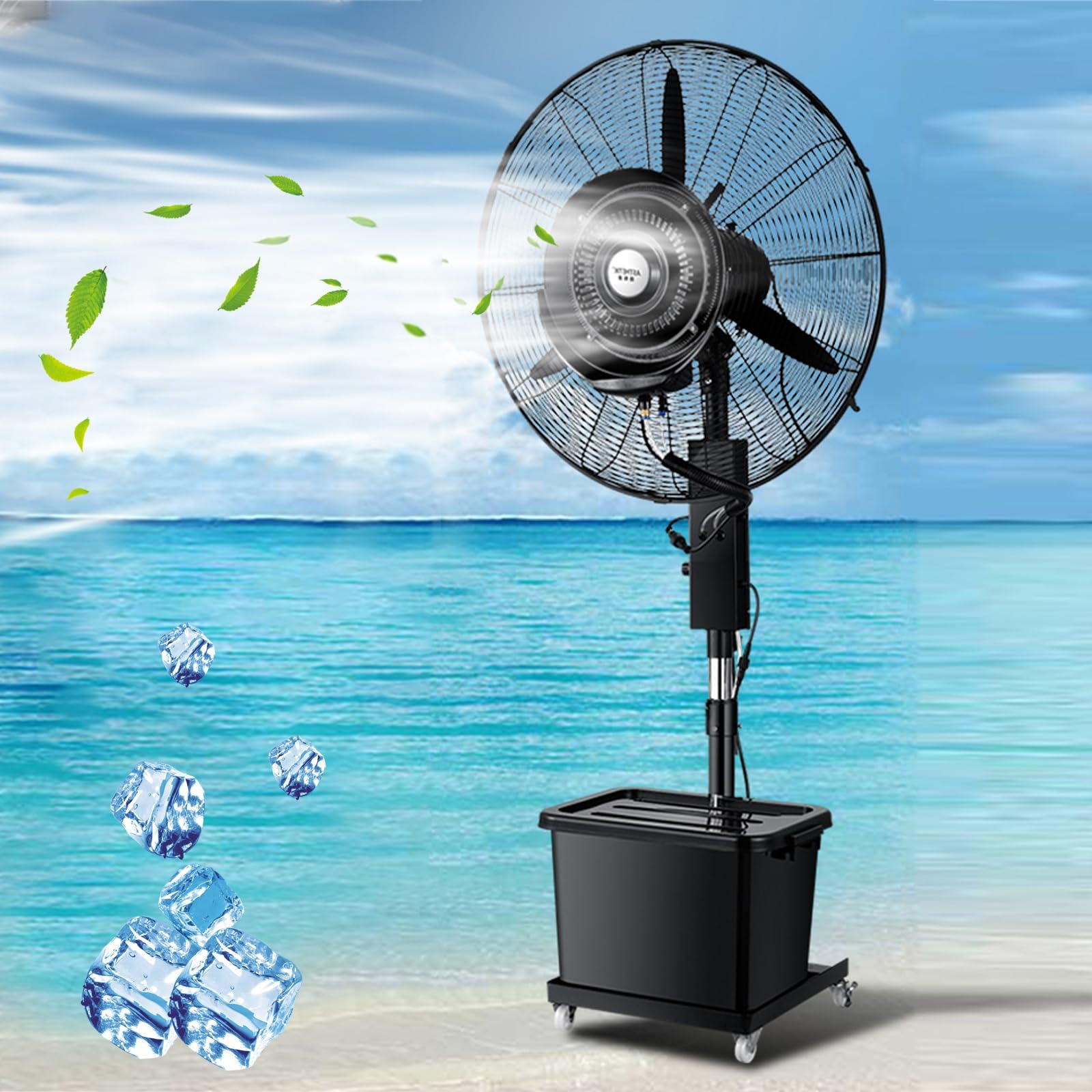 asdchZen Oscillating Misting Fan With 45L Water Tank, 3-Speed Adjustable Height, For Outdoor Jobsite Camping Restaurant,71cm/27.9in