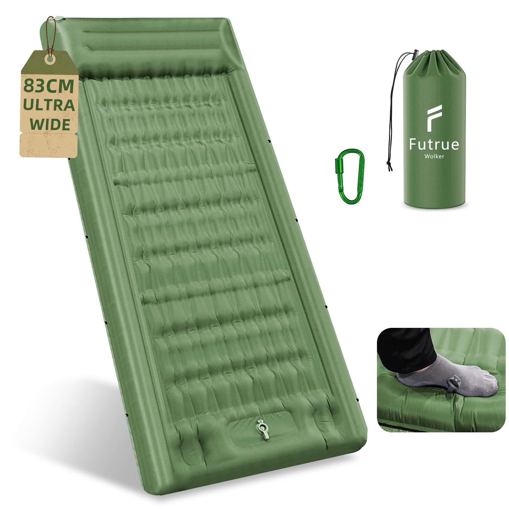 Aufblasbare Isomatte (Fußpumpe),83CM Ultrabreit Camping Luftmatratze,13CM Verdicktes Aufblasbare Matratze für Wandern Sonnerbaden Radtouren Zelt