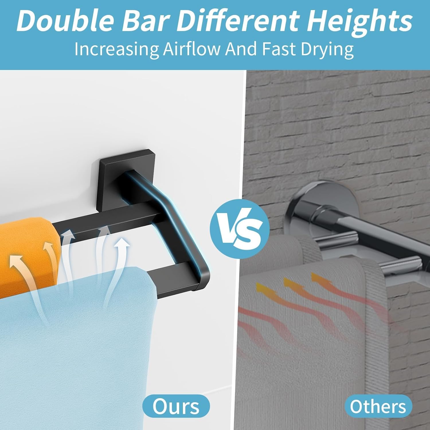 Double Towel Bar, Towel Racks for Bathroom, 24 Inch Heavy Duty Stainless Steel Bathroom Towel Holder Rod Wall Mounted, Bath Towel Rack, Matte Black
