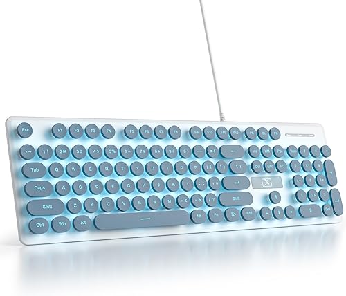 Teclado de máquina de escribir 104 teclas Punk Gaming Teclado retro LED azul hielo retroiluminado lindo teclado con cable USB adecuado para