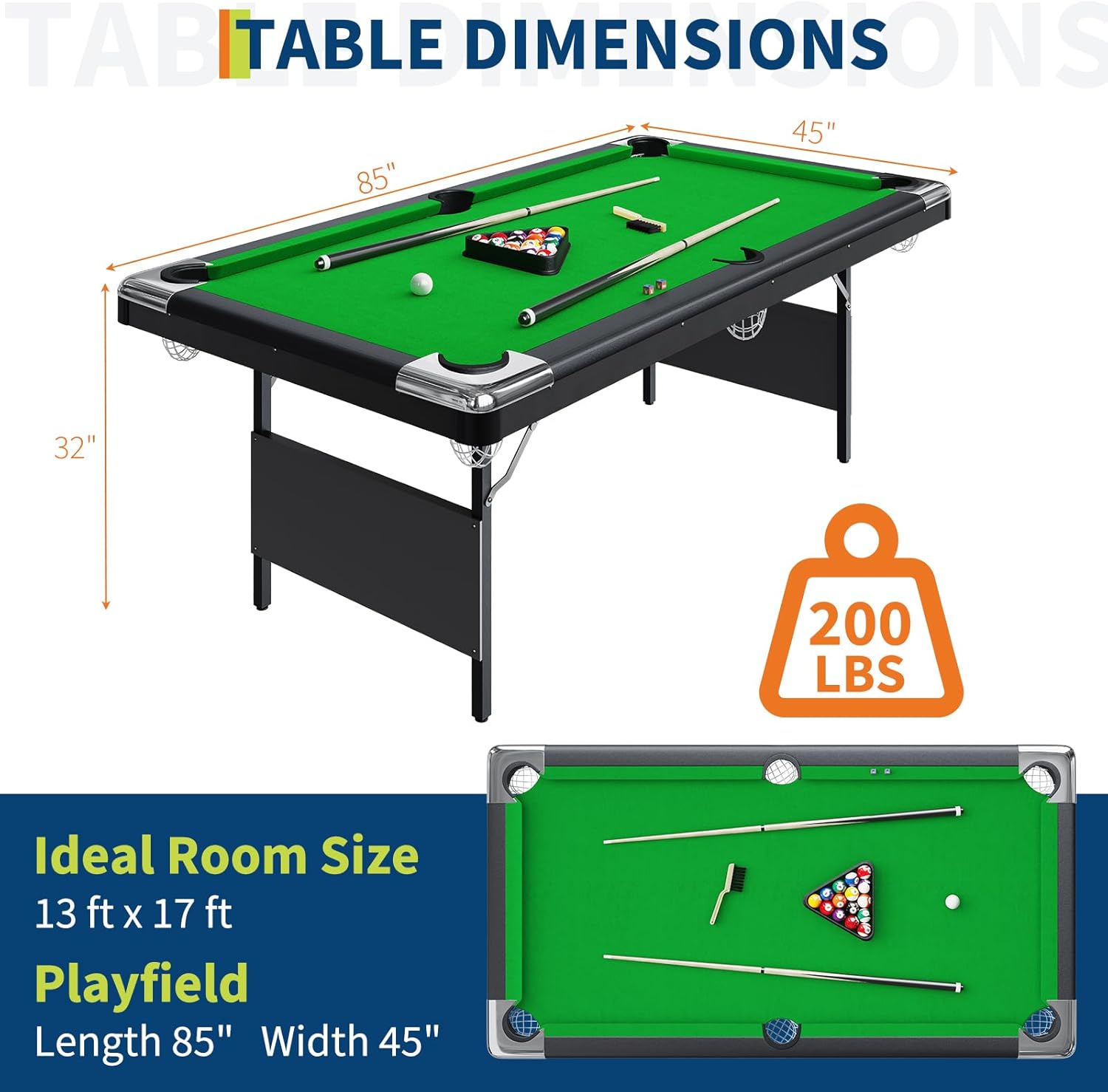 7FT Space-Saving Folding Pool Table for Adults & Kids Green Felt, Complete Accessory Set, Easy to Store – Portable Billiards Table for Game Rooms and Arcades