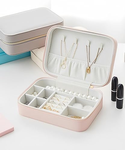 Miniatura 5 de Joyero organizador para viajes, joyería de piel sintética, para aretes, anillos, collares, cajas de regalo de cumpleaños de Navidad para mujeres