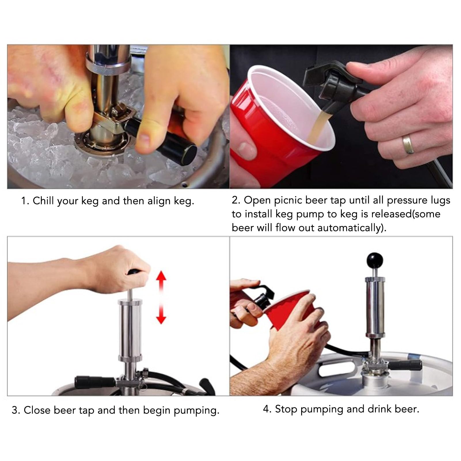 Bomba para barril de cerveza, grifo para barril de acero inoxidable de 4 pulgadas, bomba manual, Kit de Picnic