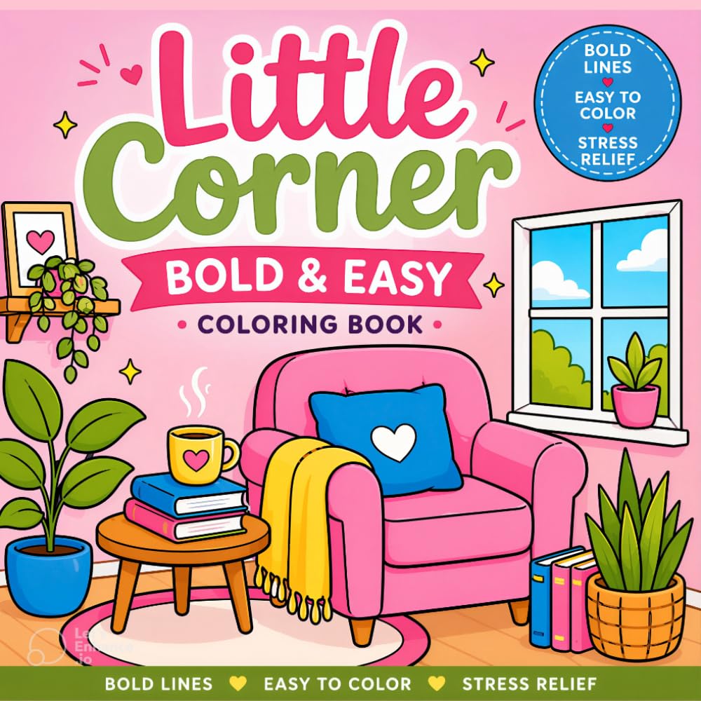 Little Corner: Bold and Easy Coloring Book for Adults and Teens | Simple Cozy Hygge Corners for Relaxation, Stress Relief and Mindfulness