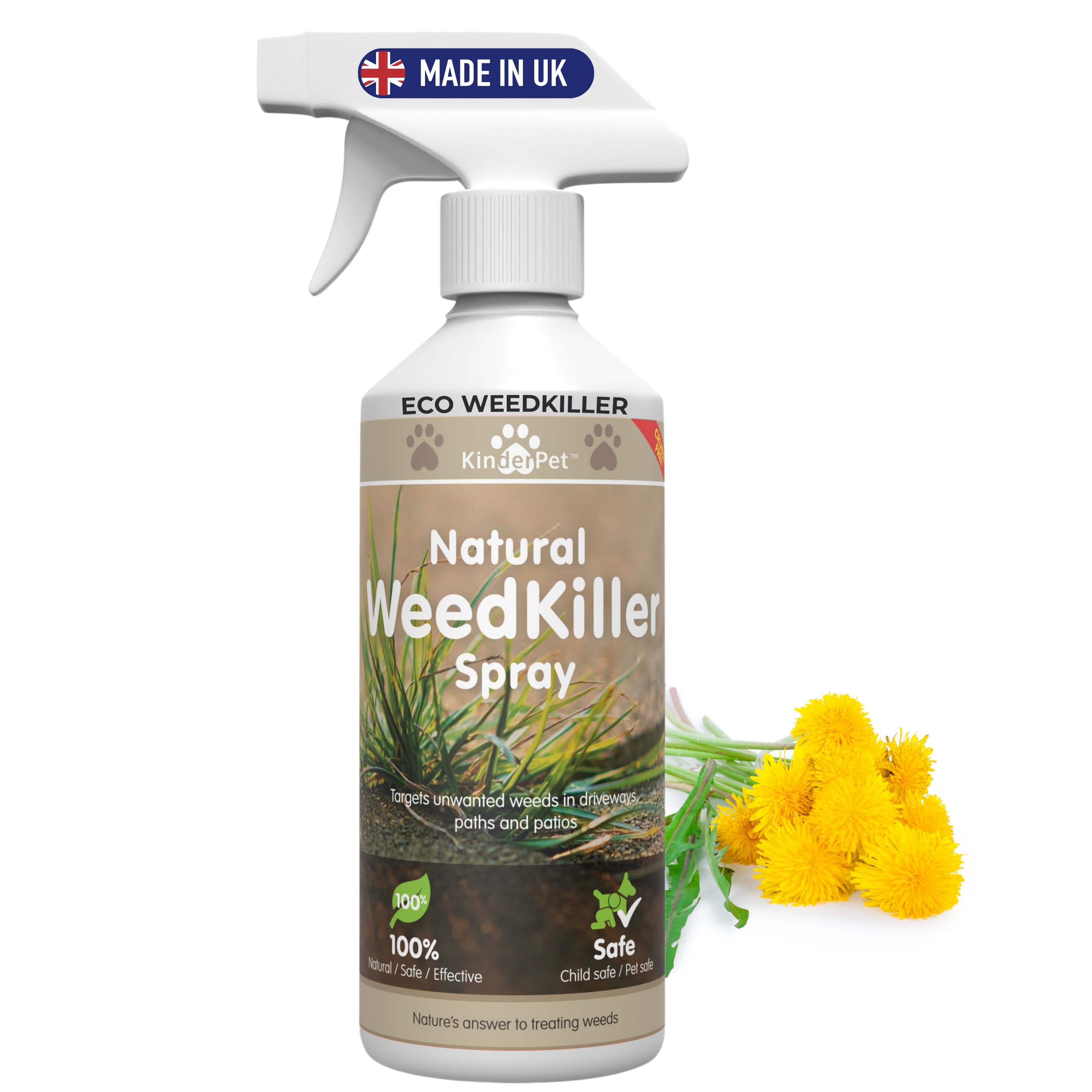 Eco Weed Killer Organic Chemical Free WeedKiller Glyphosate Free Targets Paths Patios Driveways Dandelions Perennial Weeds Pet Child Bird Wildlife Safe Organic Natural Ingredients 500ml