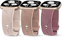 Vista 8 de Minyee Paquete de 3 correas grabadas florales compatibles con Fitbit Versa 4/Versa 3/Sense 2/Sense Band para mujer, lindo diseño de flores de diente