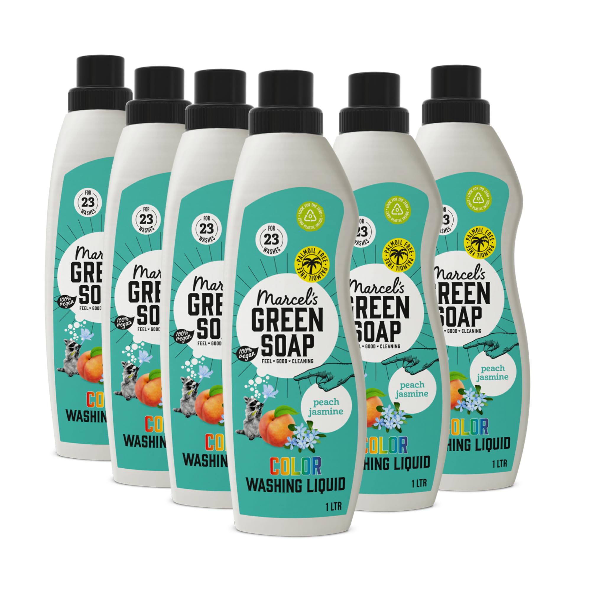 Marcel's Green Soap - Lessive Liquide Pêche & Jasmin - Lessive - Couleur - Végétalien - Rechargeable - 1L (lot de 6)