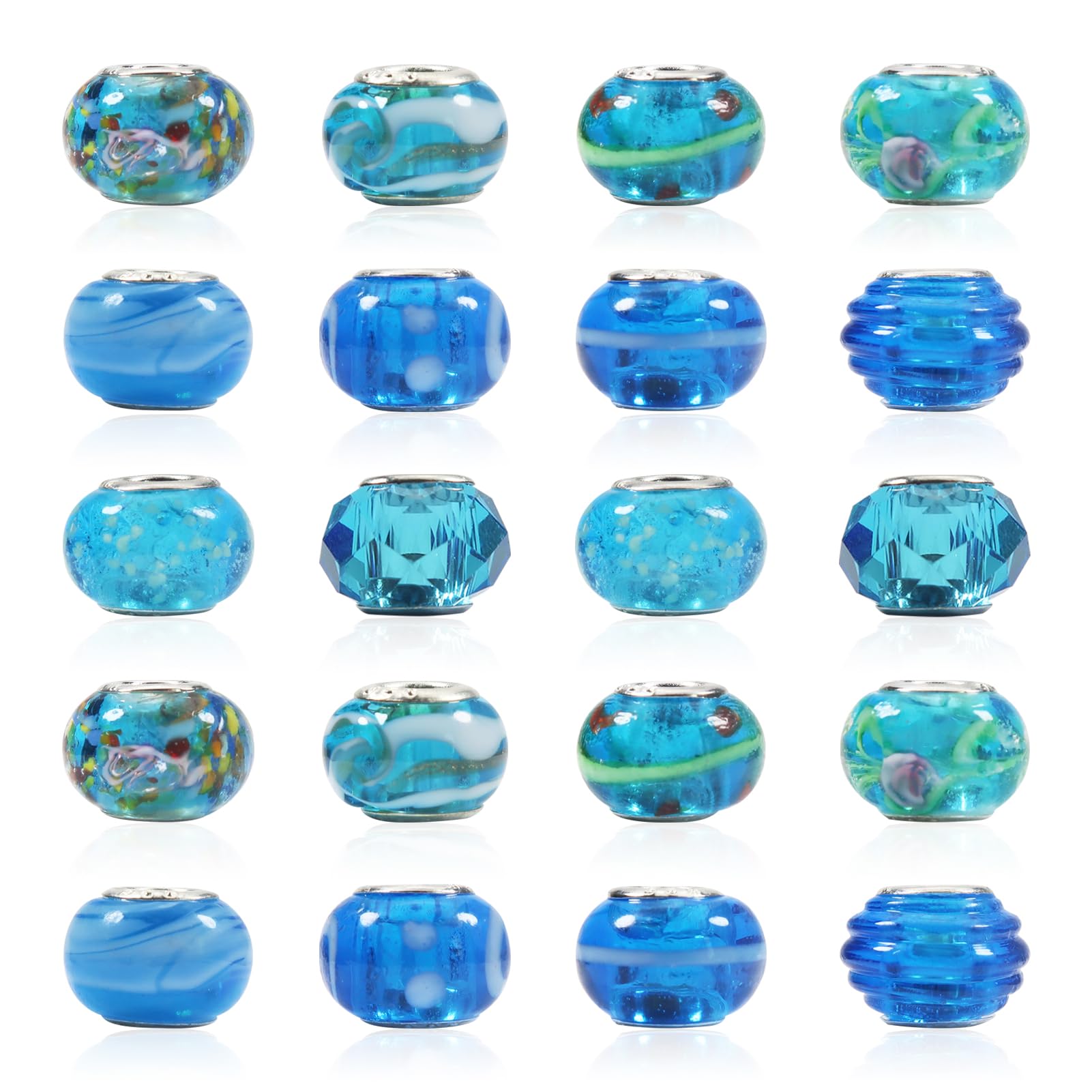 Perles européennes en verre bleu clair loisirs créatifs fabrication bijoux et création manuelle