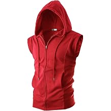 Ohoo Mens Slim Fit Sleeveless Lightweight Zip Up Hooded Sweatshirt Vest Hoodie