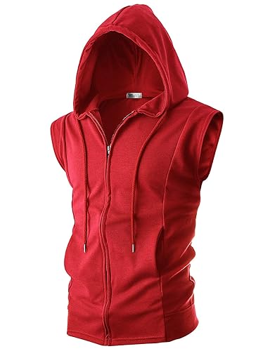 Mens Slim Fit Sleeveless Lightweight Zip Up Hooded Sweatshirt Vest