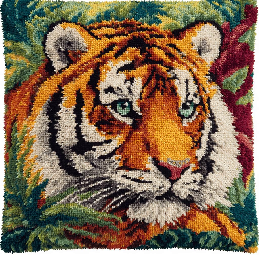 Kitquiver Latch Hook Kits Donkey for Adults,Tiger DIY Latch Hook Cushion Kits and Latch Rug Kits Cross-Stitch Embroidery Cushion Cover for Home Sofa Decoration 17X17 in