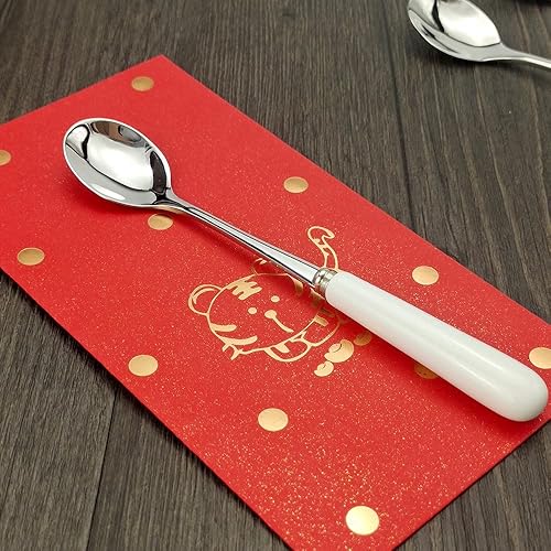 Miniatura 8 de Cuchara de café 18-10 acero inoxidable 8 piezas (mango de cerámica creativa blanca) cuchara de azúcar (juego de 8) sus304 5.5 pulgadas cuchara de