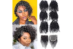 Short Hair Bundles- Kinky Curly Hair Human with Closure