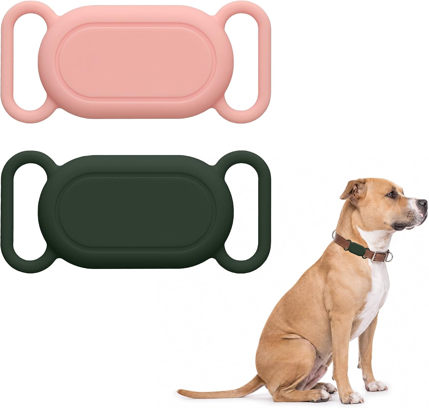 kwmobile Bluetooth Tracker Holder for Samsung Galaxy SmartTag 2 - Silicone Protective Case for Dog Cat Collar - Smart Tag Holder for Pets - 1 Pack - Dark Green/Dusty Pink