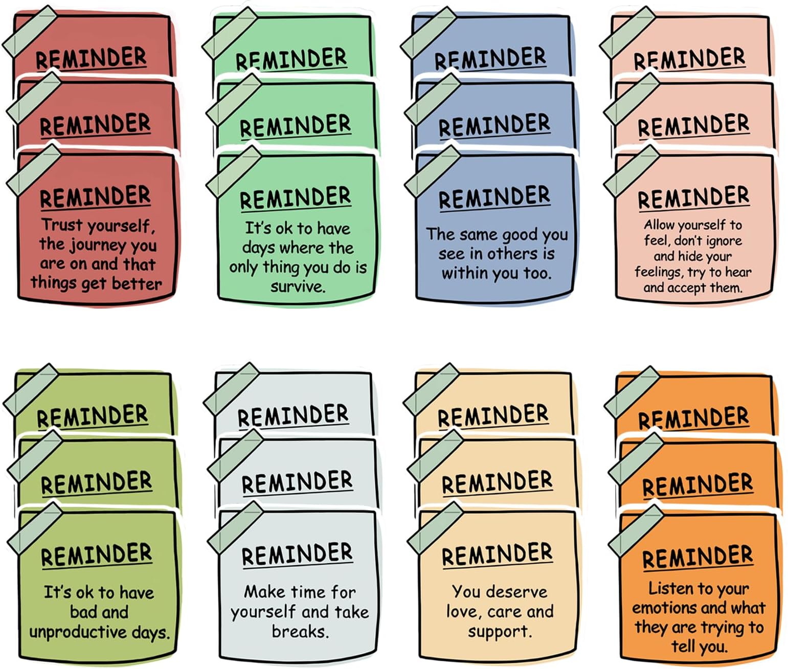 LLMSIX 24PCS Inspirational Stickers Mental Health Stickers Positive Laptop Stickers Waterproof Motivational Bottle Sticker Affirmation Journal Sticker for Gift Teens and Adults (8 Styles)
