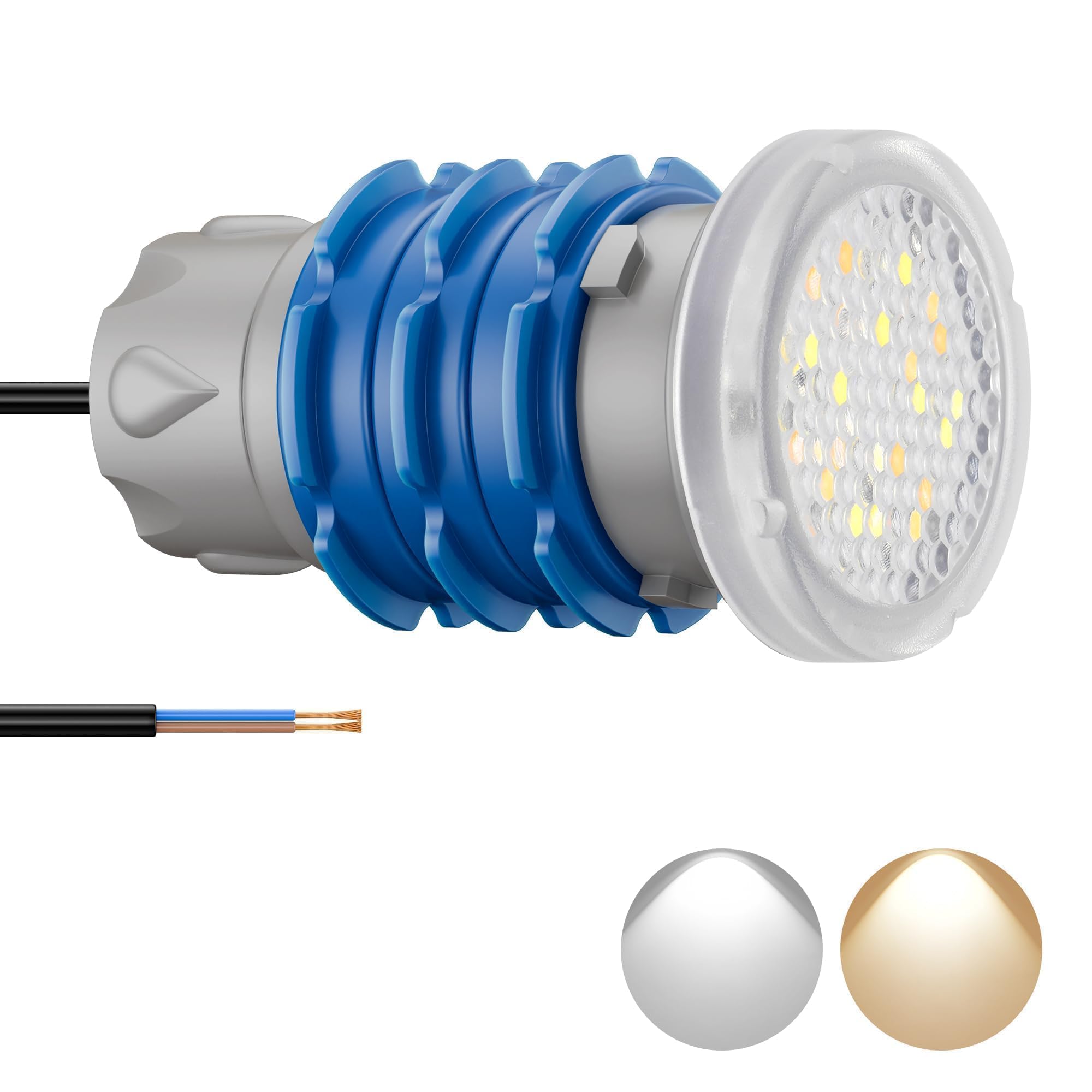 LyLmLe Mini Foco LED Piscina con Rosca 1 1/2", 6W Proyector LED Piscina Blanco Conmutable 3000K y 6000K, Ø49mm, 12V AC Impermeable IP68 Lámpara Sumergible para Piscinas Hormigón SPA Escaleras