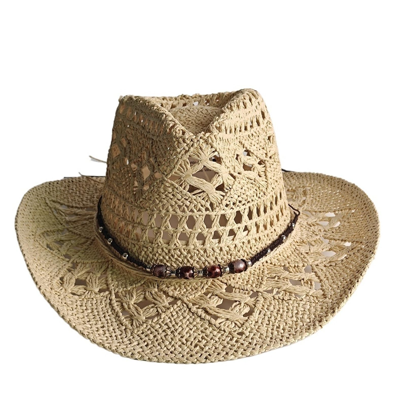 Cappello Fedora da Donna in Paglia Intrecciata A Mano con Nastro Marrone, Panama Spiaggia Traspirante
