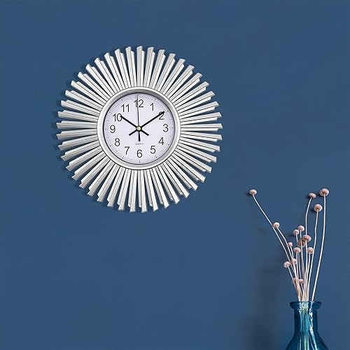 Miniatura 6 de Reloj de pared con forma de estrella plateada, pequeño reloj de pared para cocina, funciona con pilas, moderno reloj de pared redondo de 10 pulgadas