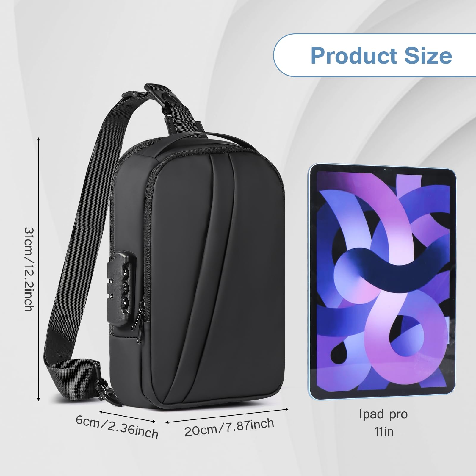 Geestock Zaino Monospalla Uomo con Lucchetto con Password, Borsa a Tracolla Impermeabile, Borsello Piccolo a Tracolla per Viaggio, Lavoro e Affari