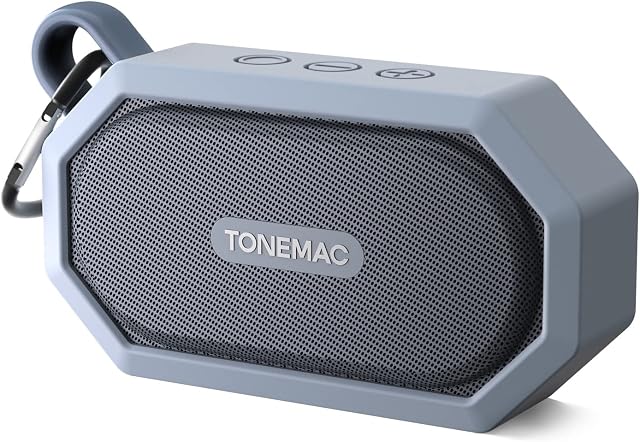 TONEMAC Bluetooth 5.0 Speakers, Wireless Portable Speaker, Surround Bass Stereo,6 Hour Playtime,IPX7 Waterproof Shockproof for Outdoor/Travel/Beach/Camping,Small Speaker with 3.5mm AUX,Gray