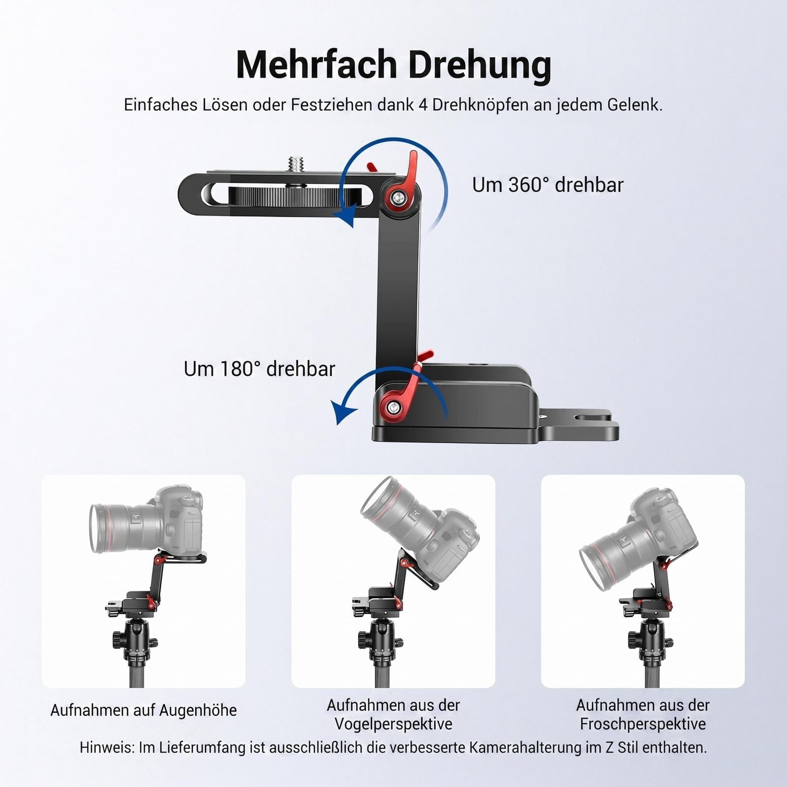 Neewer verbesserter Z Flex Neigekopf Z Stativkopf mit 4 Einstell-/Fixierknöpfen Schnellwechselplatte und Wasserwaage für Stativ-/DSLR-Kameras Camcorder Belastung bis zu 6,6 Pfund