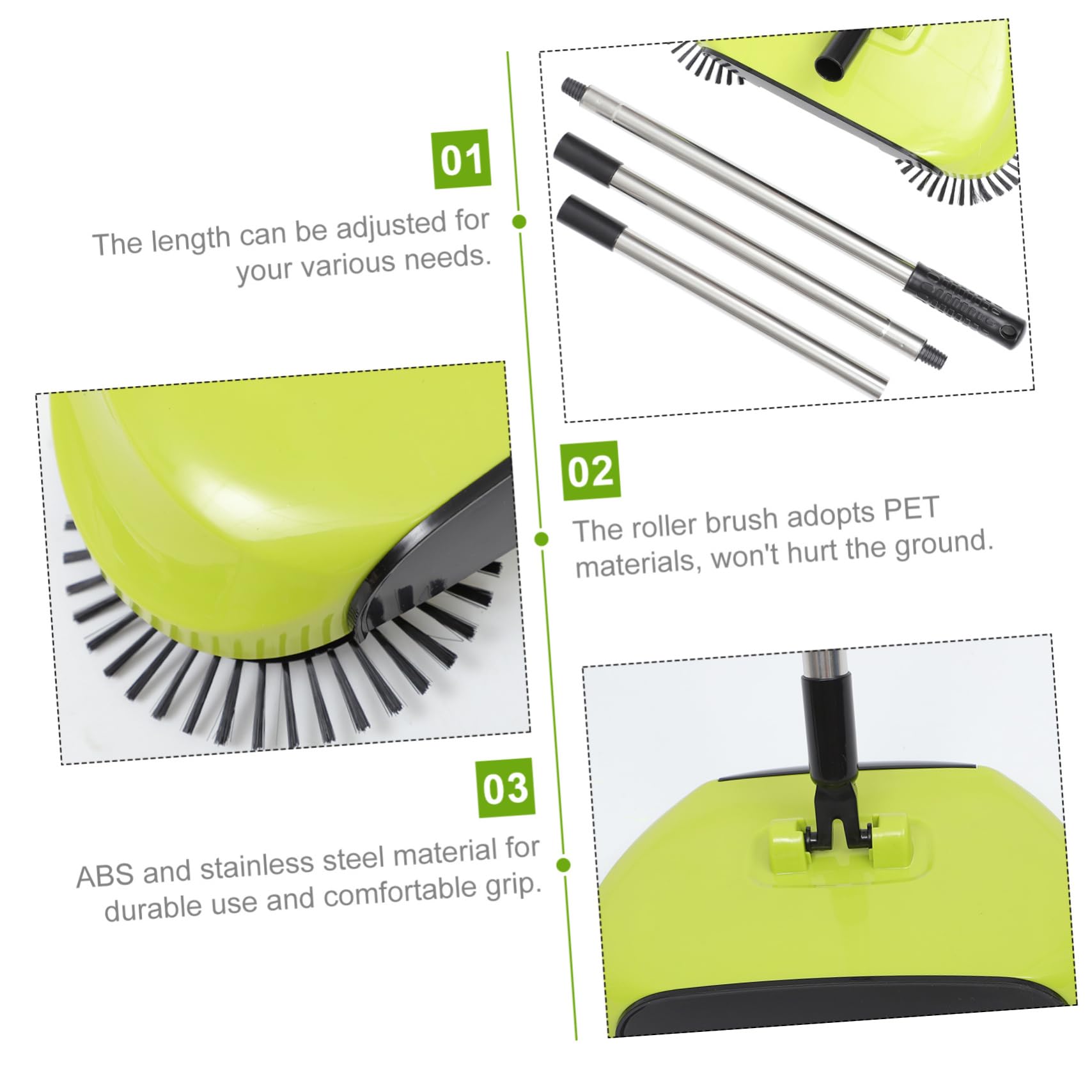 Handbesen und Kehrschaufel 3-in-1 aus Abs, Edelstahl und Pet