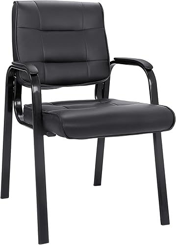 SUPER DEAL Office Guest Chair Bonded Leather Executive Side Chair Reception Chair with Solid Metal Frame Home Office Furniture